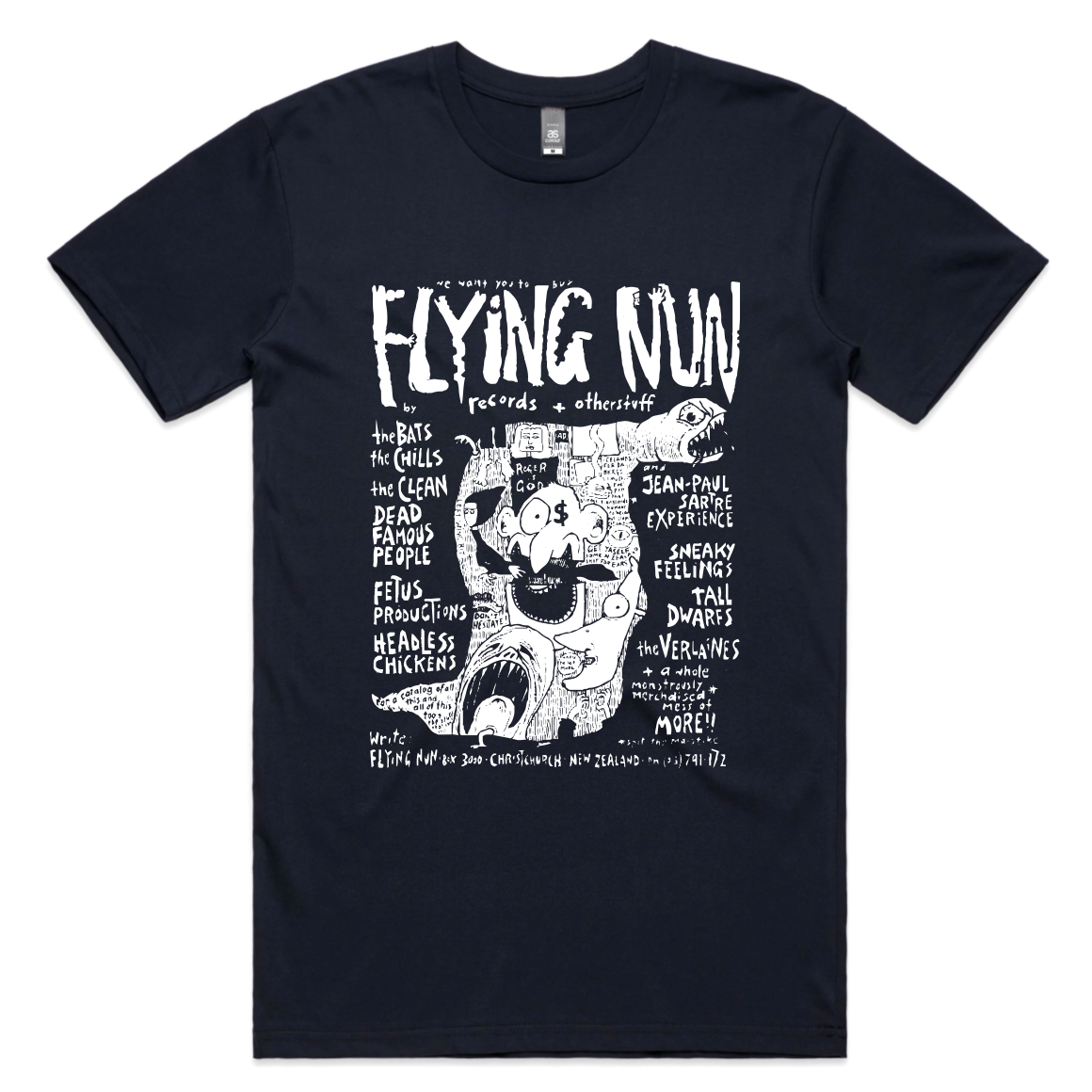 Flying Nun 1980s Advert T-Shirt - Chris Knox I NZ Music & Band Merch